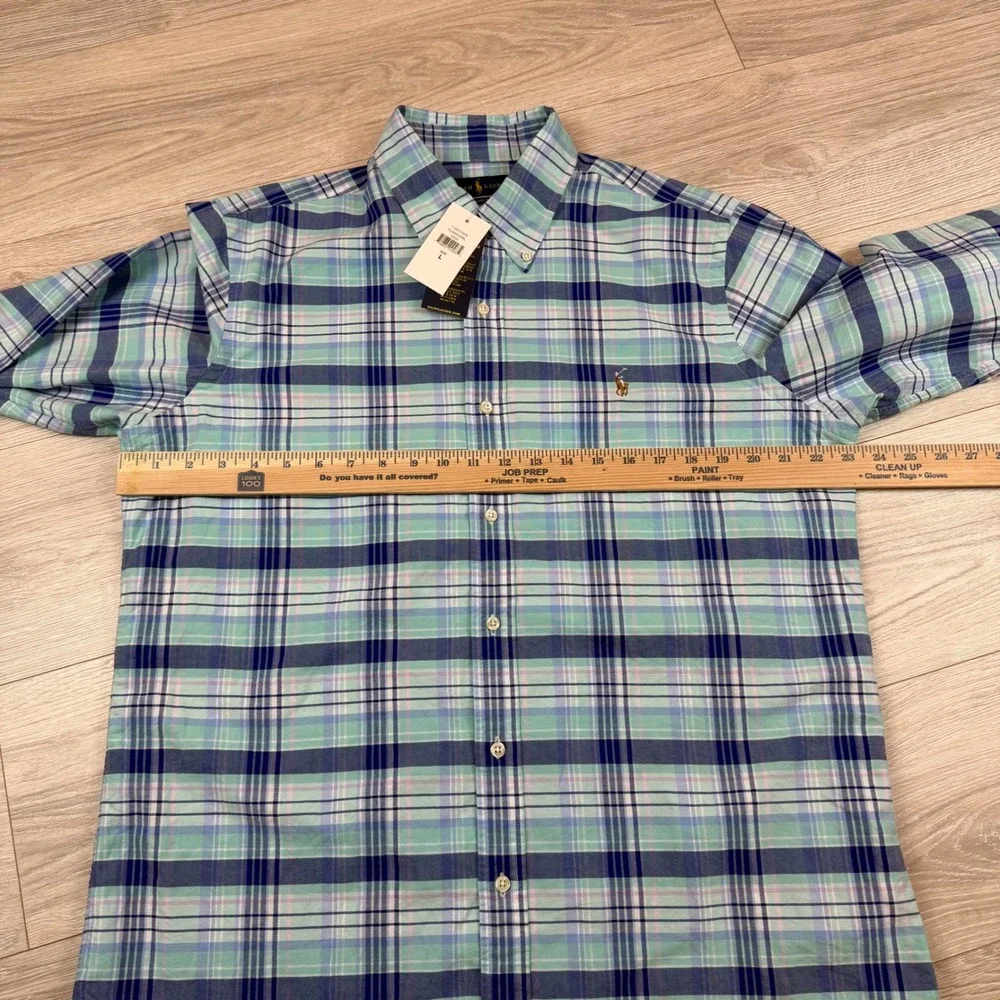 Polo Ralph Lauren Mens‎ Classic Fit Plaid Button Down Shirt Green Blue L NEW